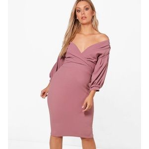 Boohoo Plus Off The Shoulder Wrap Midi Dress 24w